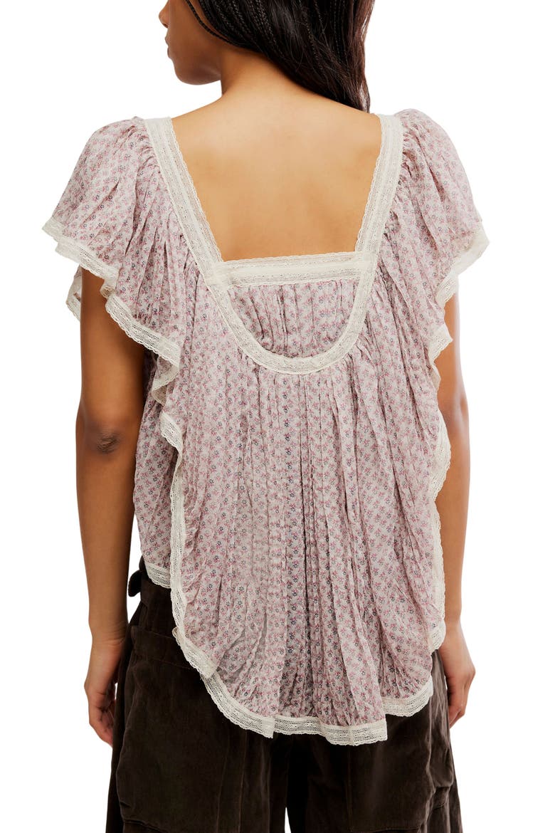 Clara Lace Detail Flutter Sleeve Top, Alternate, color, EGGNOG COMBO