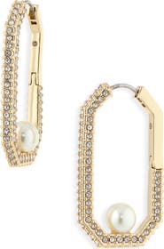 AllSaints Pavé & Faux Pearl Hexagonal Hoop Earrings