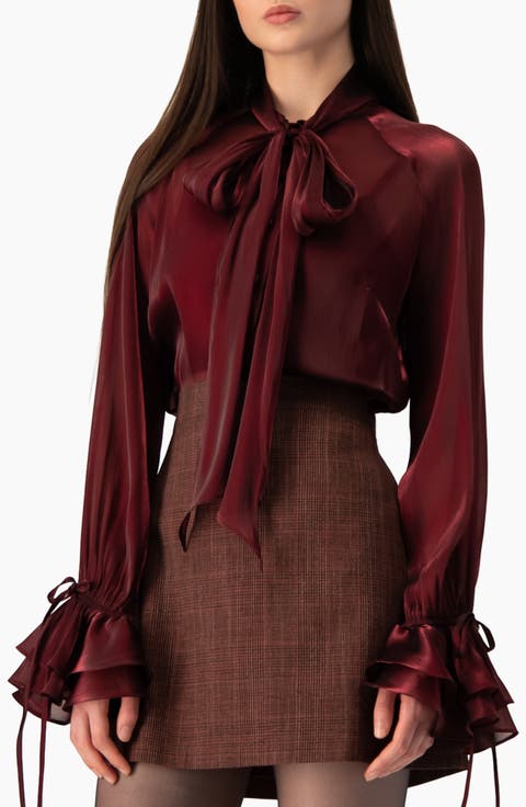 Sophisticated High-neck Blouse With Tie