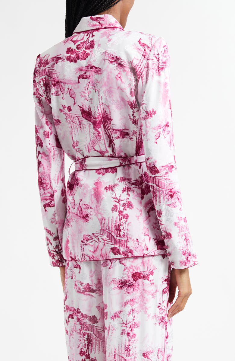 L'AGENCE Jordana Tie Waist Blazer, Alternate, color, White/ Pink Porcelain Toile