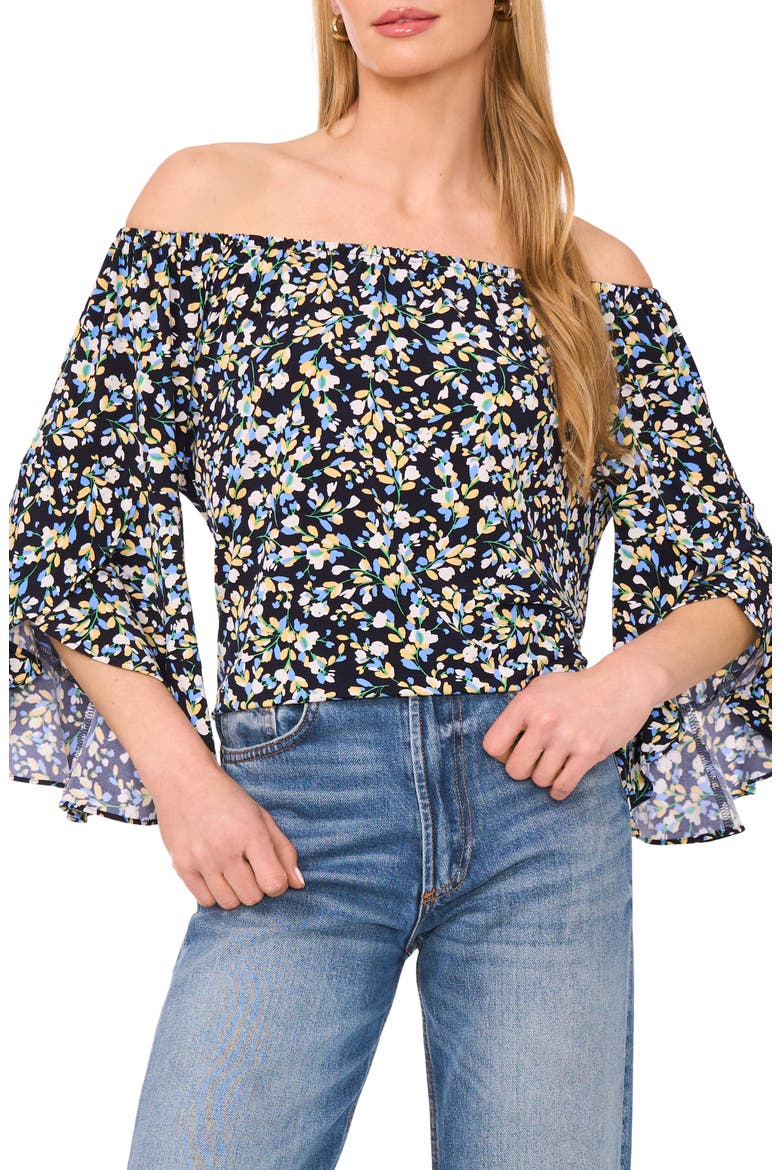 Off the Shoulder Flutter Sleeve Top, Main, color, CLASSIC NAVY