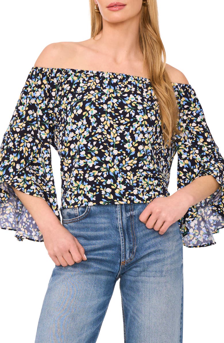 Vince Camuto Off the Shoulder Flutter Sleeve Top, Main, color, Classic Navy