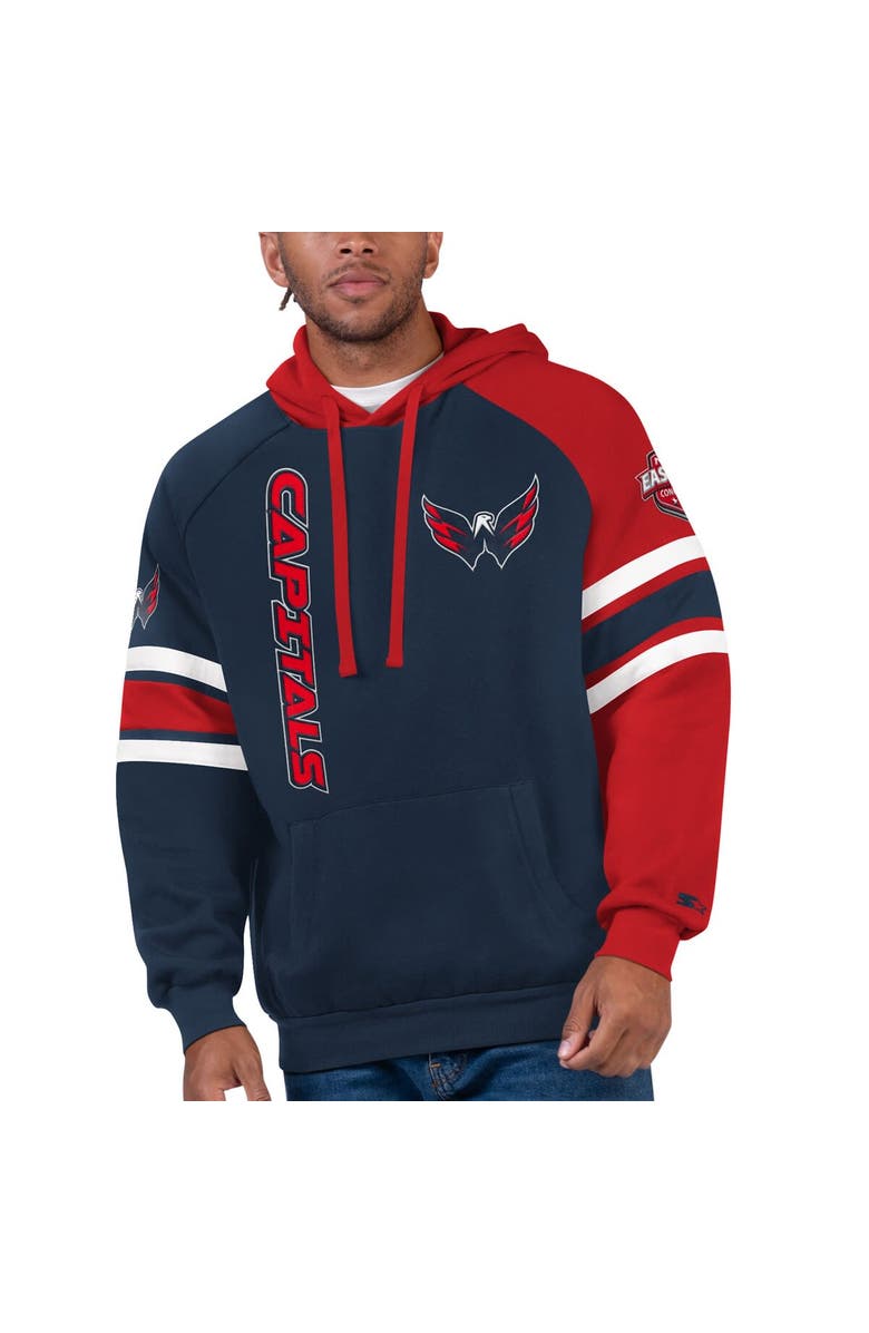STARTER Men's Starter Red/Navy Washington Capitals Gauntlet Raglan Pullover Hoodie, Main, color,