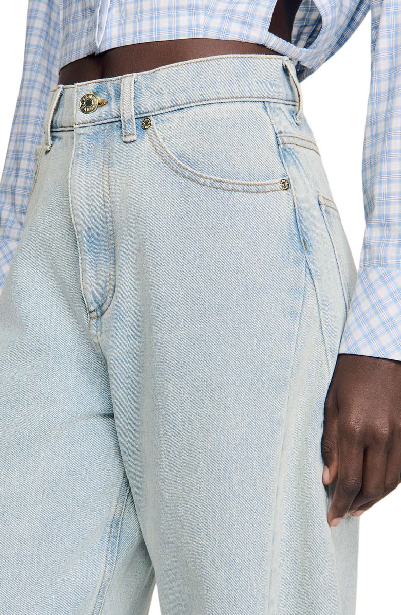 SANDRO Faded barrel cotton jeans, Alternate, color, Sky Blue