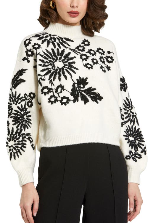 Mac Duggal Balloon Sleeve Cropped Mock Neck Knit Sweater In Ecru