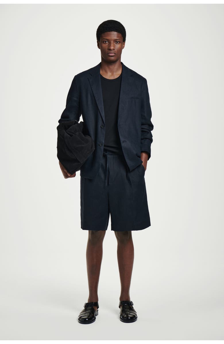 COS Tailored Drawstring Linen Shorts, Alternate, color, Navy