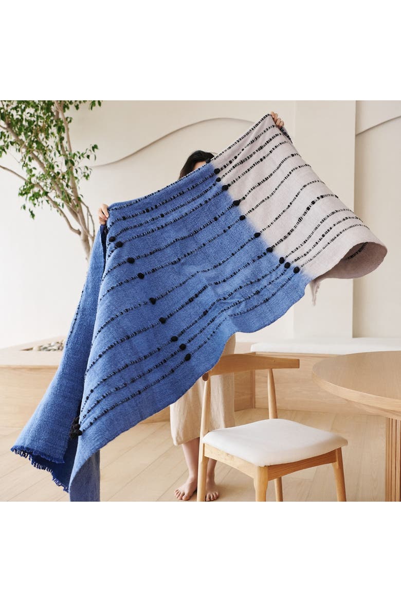 Mari Serene Blue Gray Calming Hues Hand Woven Hand Knotted Textured Merino Throw, Alternate, color, Blue/Gray