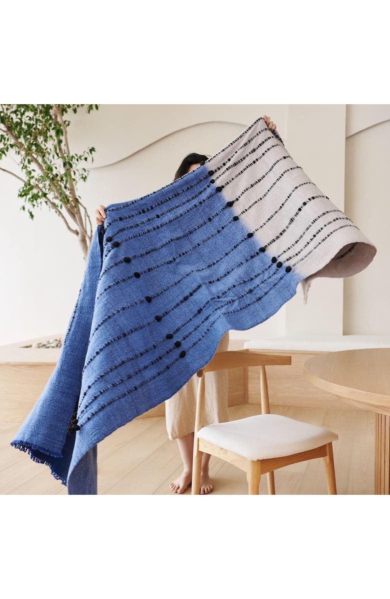 Studio Variously Mari Serene Blue Gray Calming Hues Hand Woven Hand Knotted Textured Merino Throw, Alternate, color, Blue/Gray