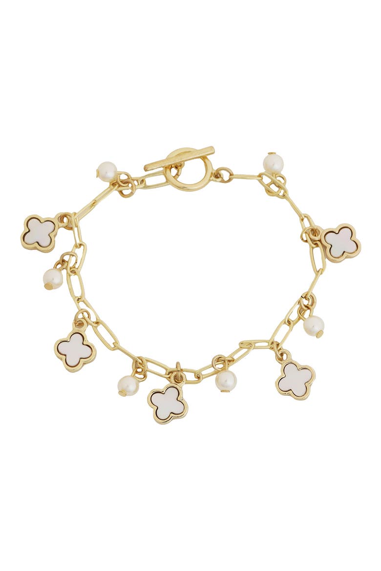 Faux Pearl Charm & Clover Toggle Bracelet, Main, color, WHITE