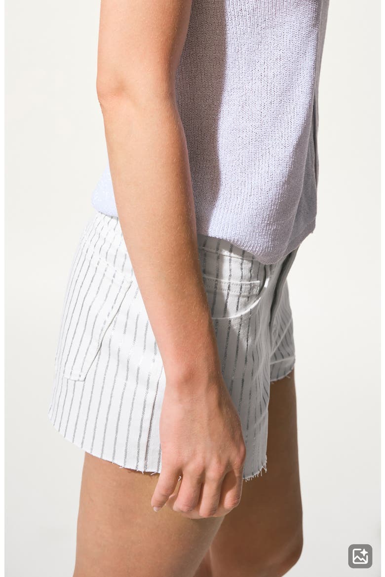 Striped Cutoff Denim Shorts, Alternate, color, WHITE