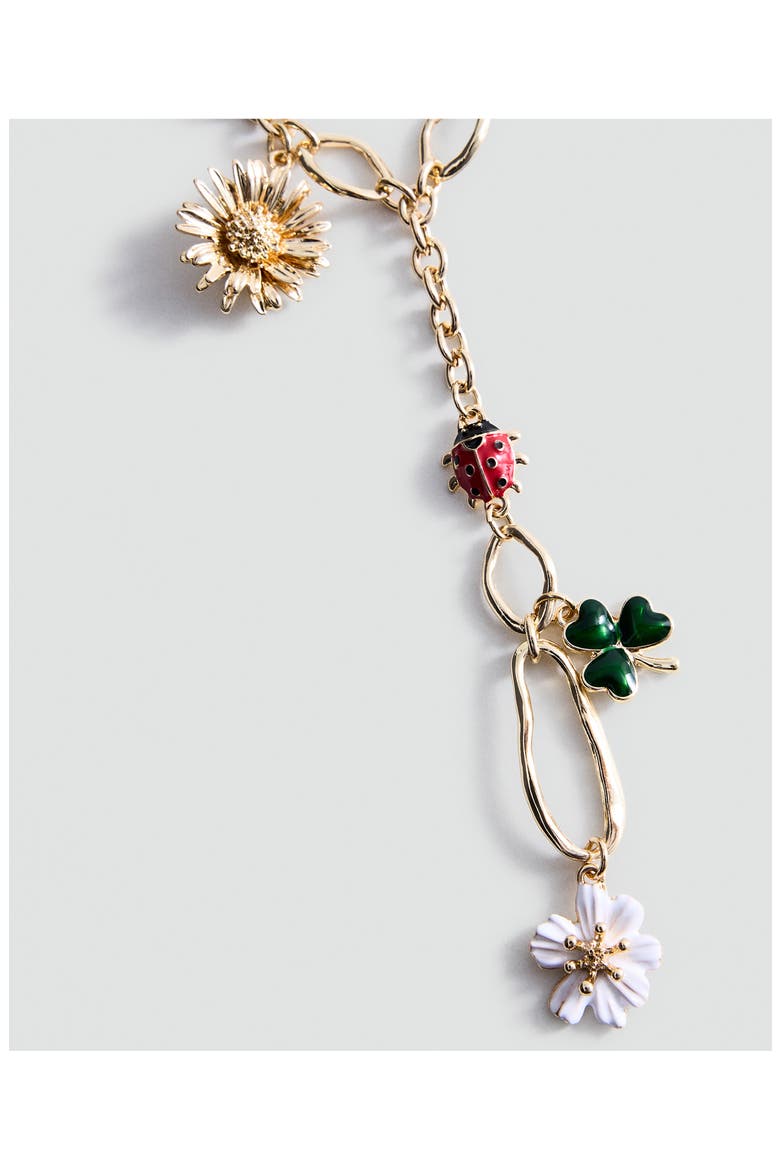 Flower and Ladybug Charm Y-Necklace, Alternate, color, GOLD