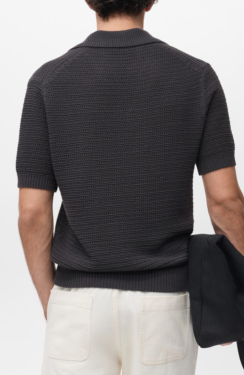 MANGO Cotton Blend Polo Sweater, Alternate, color, Charcoal