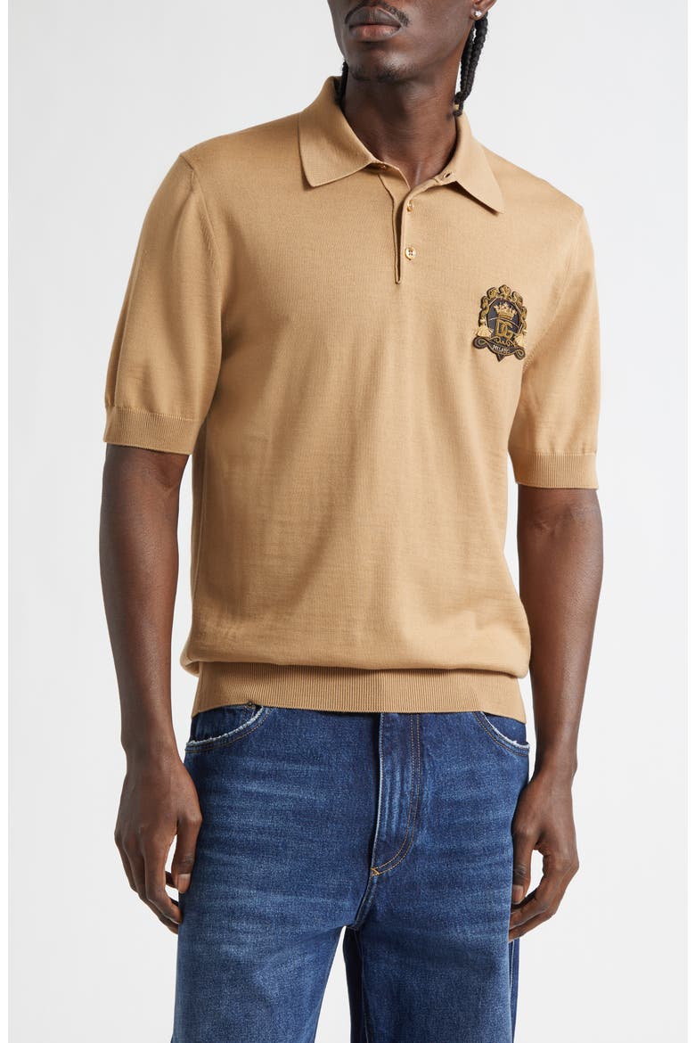 Logo Patch Virgin Wool Polo, Main, color, BEIGE MEDIO