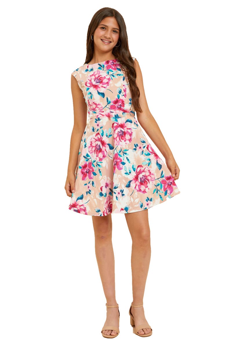 Un Deux Trois Textured Metallic Cap Sleeve Dress, Main, color, Rose