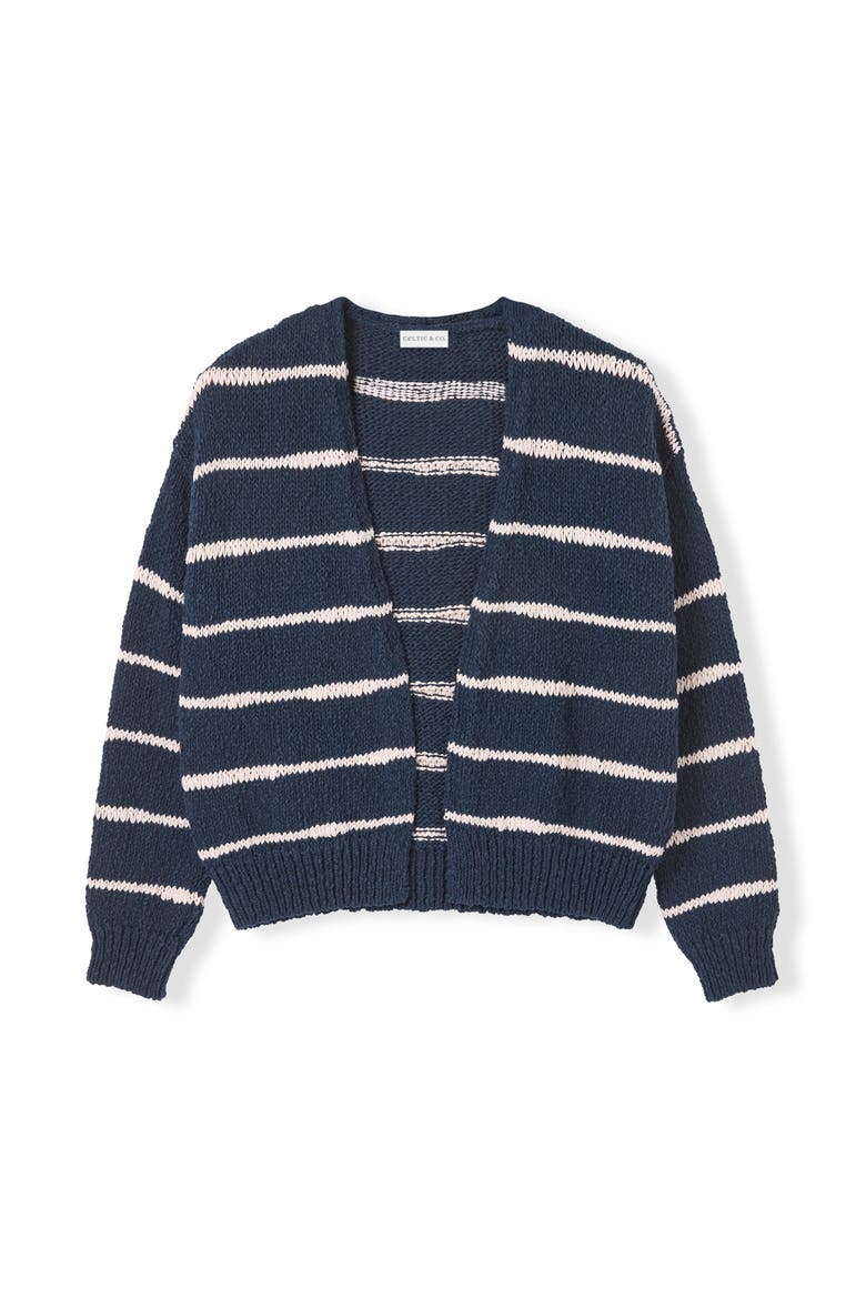 Long Sleeve Drop Stitch Cardigan, Alternate, color, Navy / Ecru