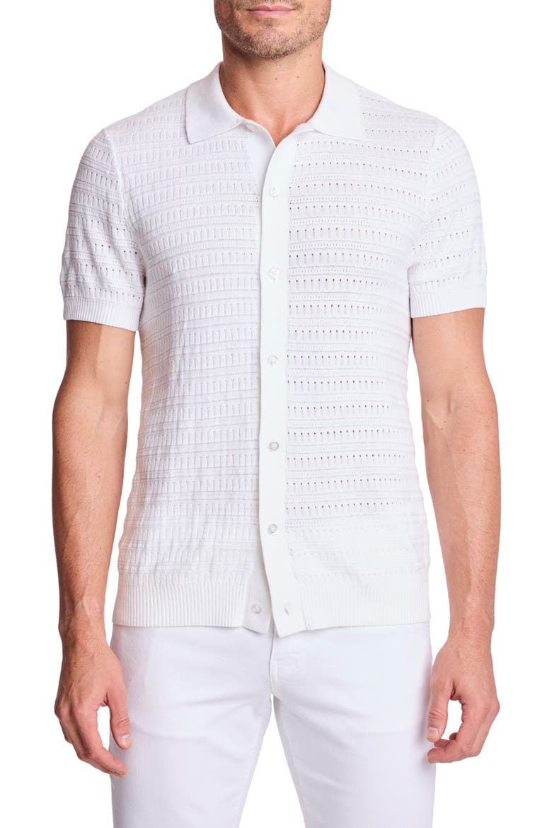 Trim Fit Geometric Knit Button-Up Polo, Main, color, WHITE LOTUS