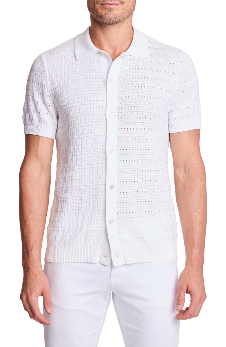 PAISLEY & GRAY Trim Fit Geometric Knit Button-Up Polo, Main, color, White Lotus