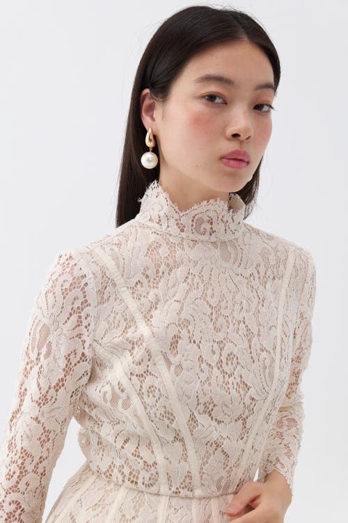 Shop Nocturne Lace Long Sleeve Minidress In Ivory