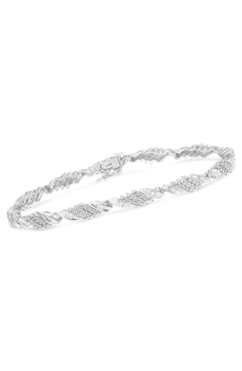 Haus of Brilliance Silver 1-1/2 Cttw Round and Baguette Cut Diamond Wave Link Bracelet, Alternate, color, White