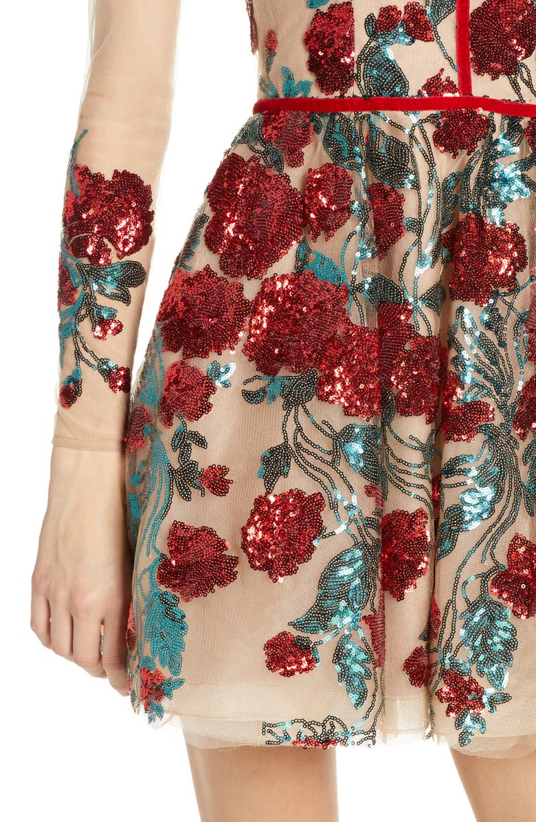 Bronx and Banco Rafaella Floral Sequin Long Sleeve Minidress, Alternate, color, 