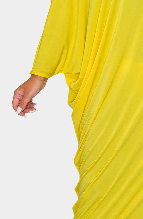 L I V D Louella Asymmetrical Long Sleeve Stretch Maxi Dress In Yellow