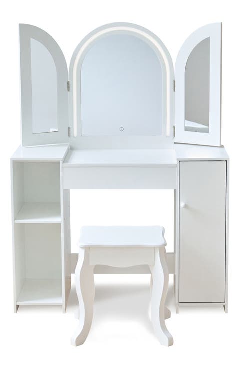 Deluxe Glow Wooden Vanity Table & Stool Set