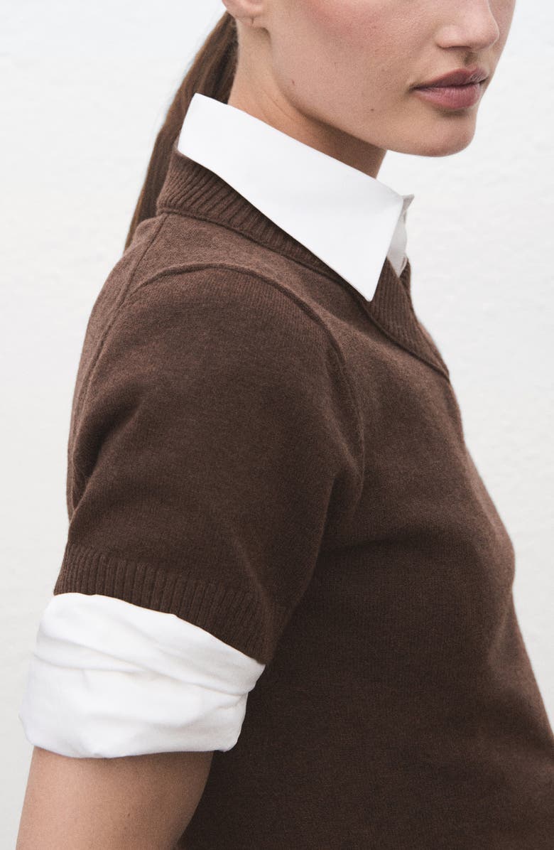 MANGO Short Sleeve V-Neck Sweater, Alternate, color, Chocolate