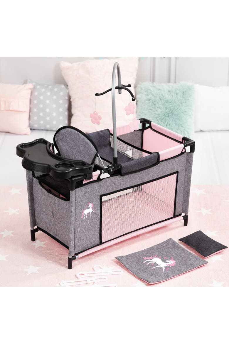Multibed Playpen For Dolls Up To 18" With Highchair & Mobile, Alternate, color, Multicolored