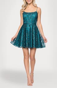 Blondie Nites Glitter Lace-Up Fit & Flare Dress