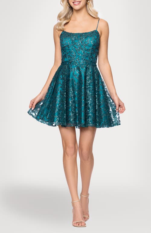 Blondie Nites Glitter Lace-up Fit & Flare Dress In Green