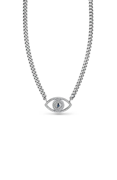 Sheryl Lowe Evil Eye Curb Chain Necklace In Sterling Silver