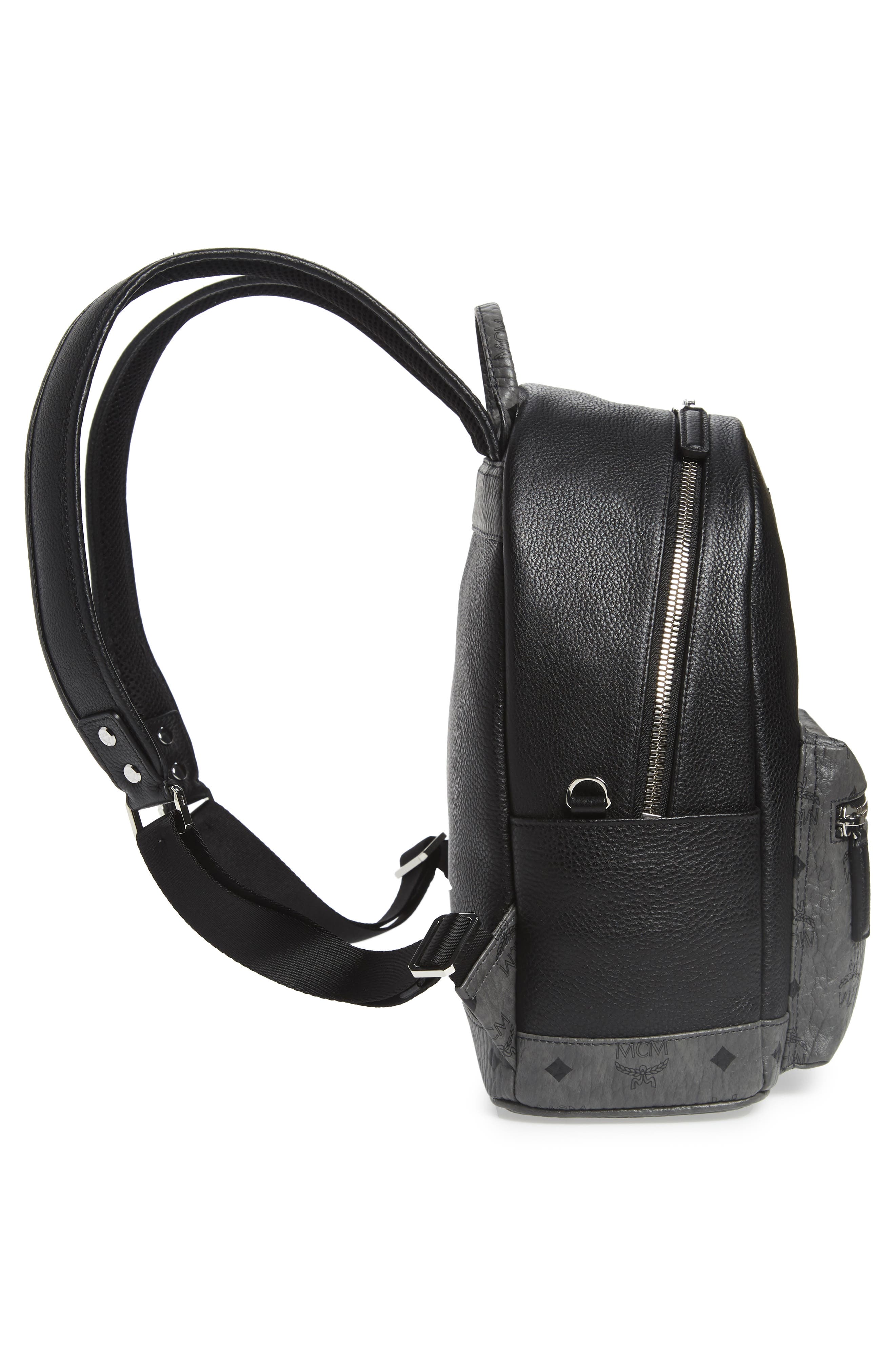 MCM Small Leather & Visetos Canvas Backpack, Alternate, color, 