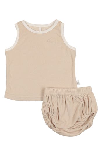 Pouf Stretch Cotton Terry Tank & Bloomers In Neutral