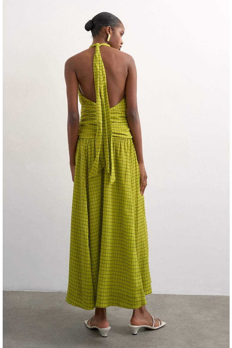 Check Print Halter Maxi Dress, Alternate, color, GREEN