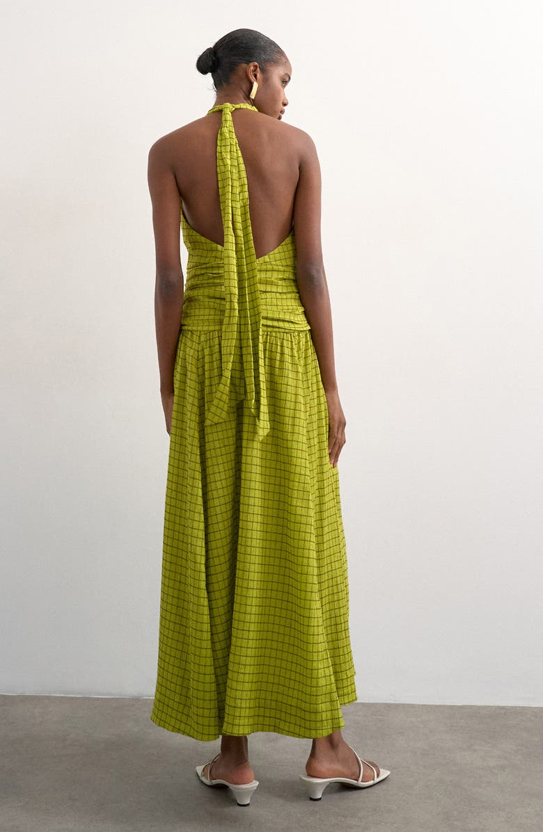 Topshop Check Print Halter Maxi Dress, Alternate, color, Green