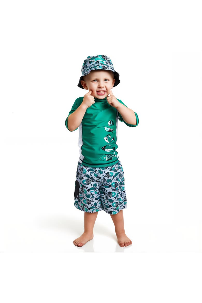 3PC Sun & Swim Set, Main, color, Green Aztec Fish
