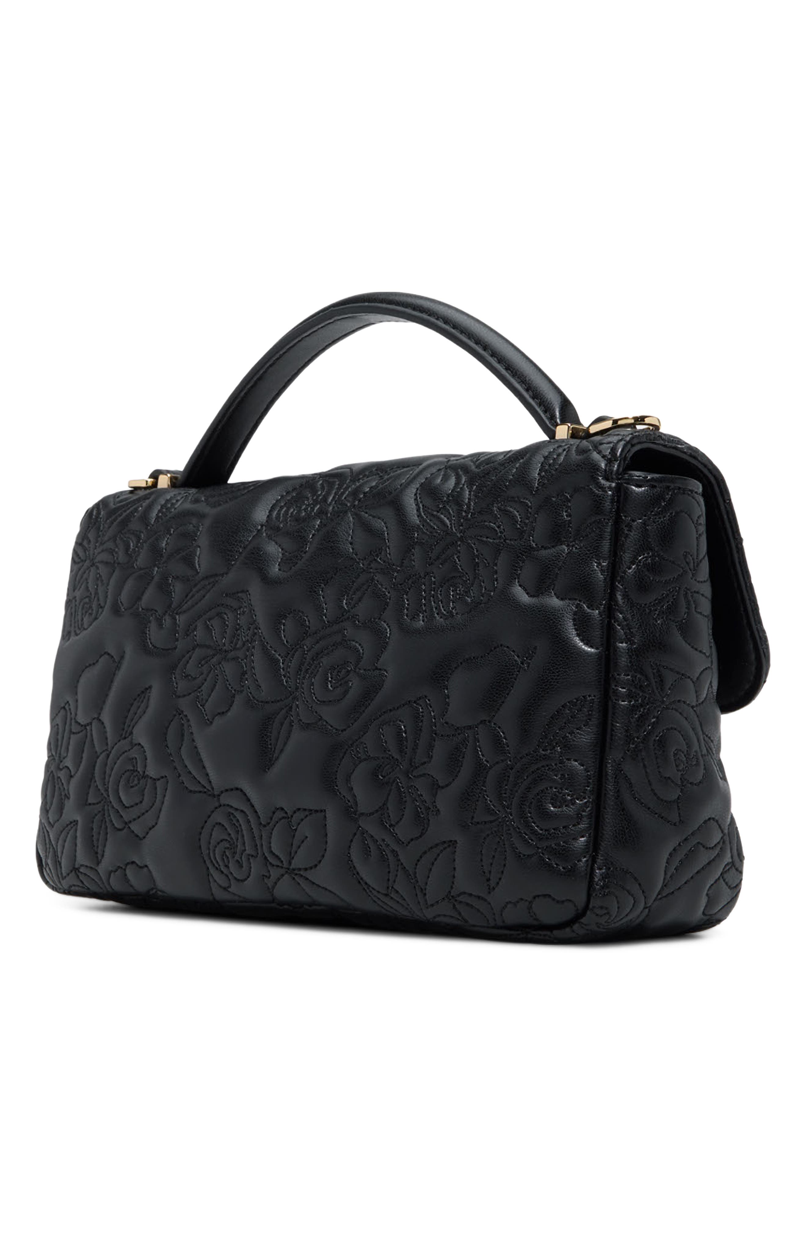 Lia Faux Leather Rose Quilted Crossbody Bag, Alternate, color, BLACK
