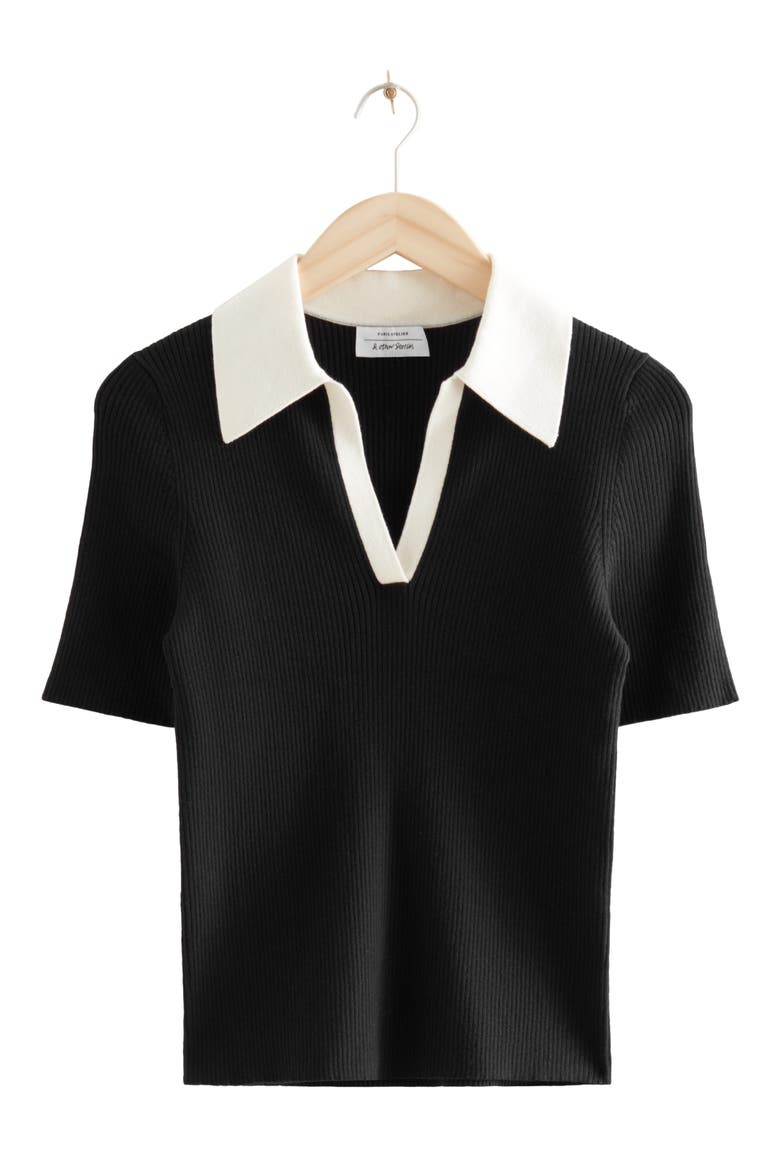 Rib Polo Shirt, Alternate, color, BLACK W. WHITE COLLAR