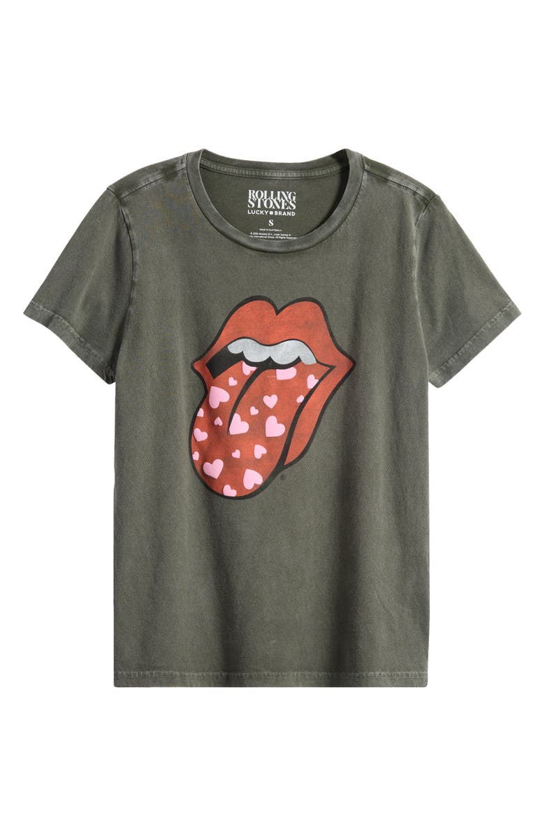 Lucky Brand Rolling Stones Heart Lip Class Cotton Graphic T-Shirt, Main, color, Peat