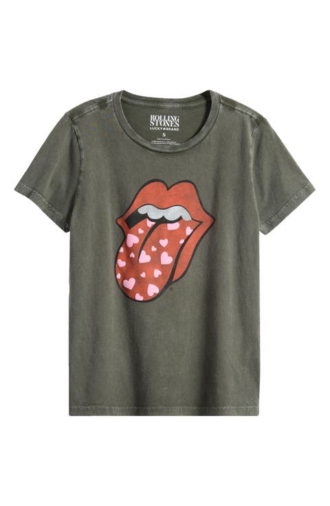 Rolling Stones Heart Lip Class Cotton Graphic T-Shirt