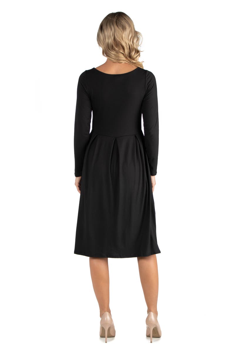 24seven Comfort Apparel Maternity Midi Length Fit and Flare Pocket Dress, Alternate, color, Black