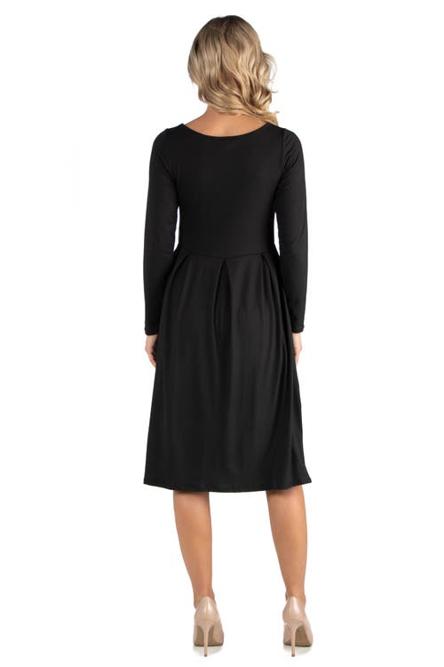 24seven Comfort Apparel Midi Length Fit And Flare Pocket Maternity Dress In Black