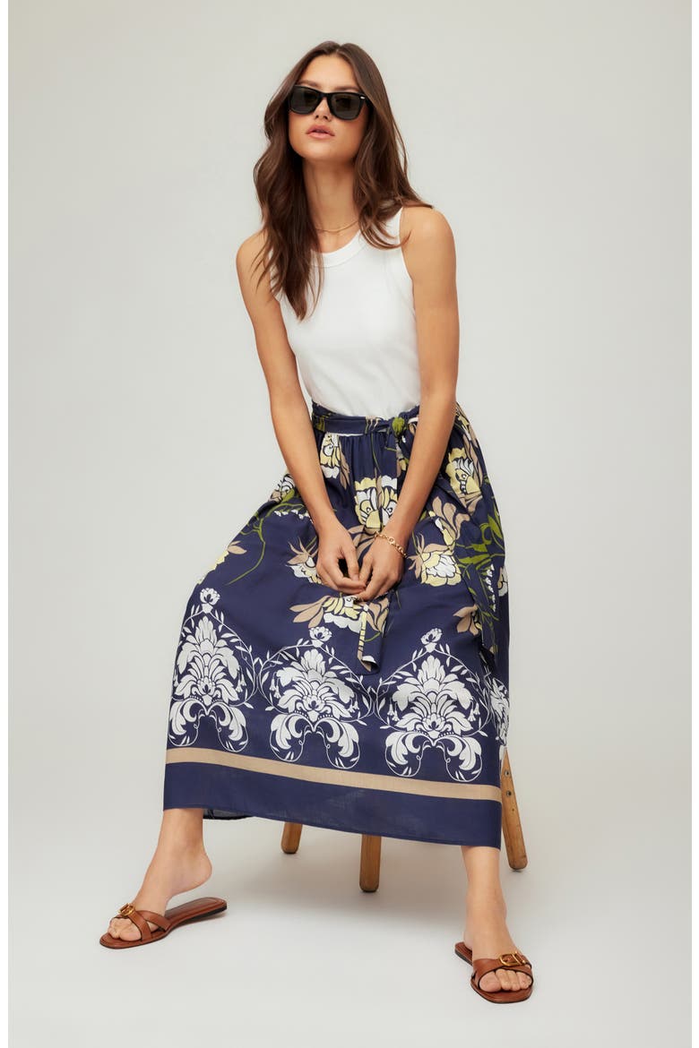 Seline Mixed Media Midi Dress, Alternate, color, NAVY W/ OFF WHITE