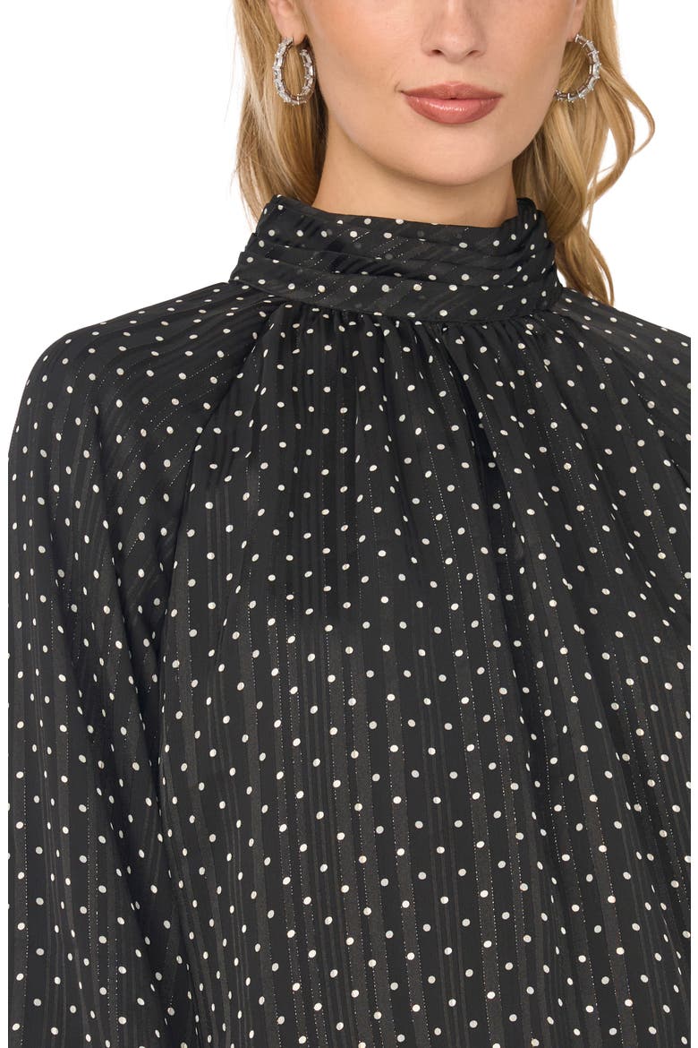 Lurex® Stripe Polka Dot Mock Neck Blouse, Alternate, color, RICH BLACK