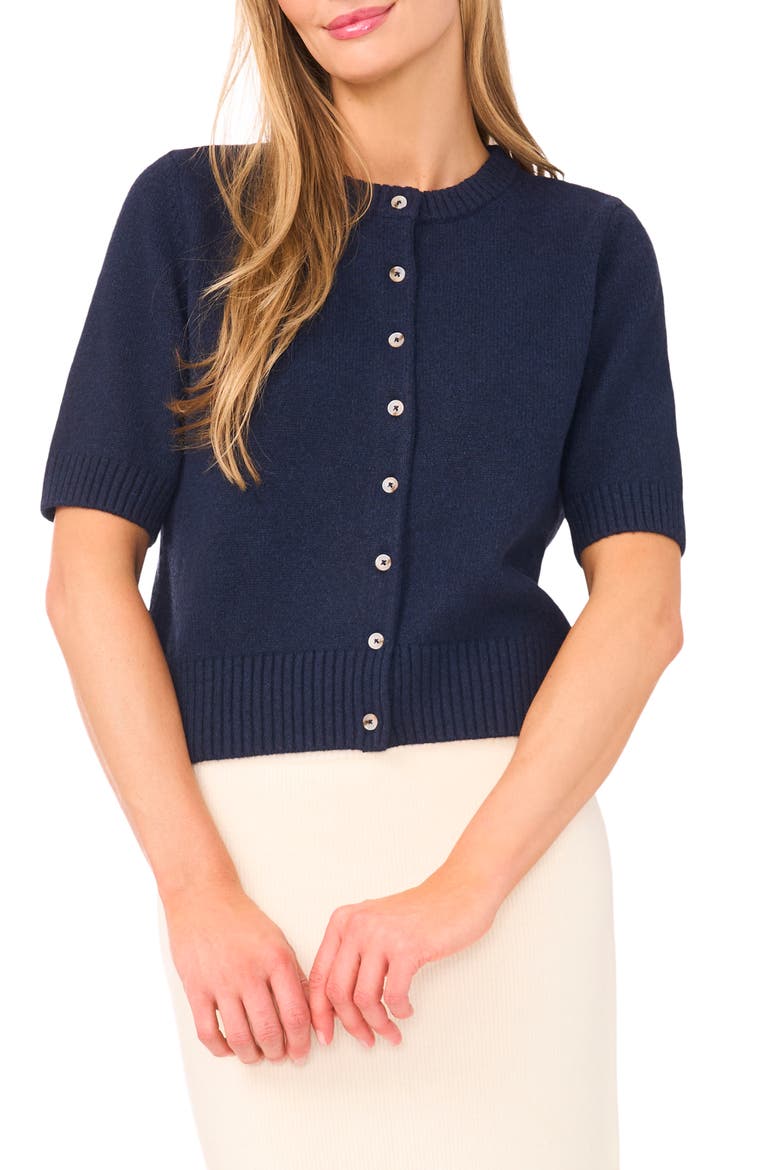 Short Sleeve Sweater, Main, color, HEATHER NAVY