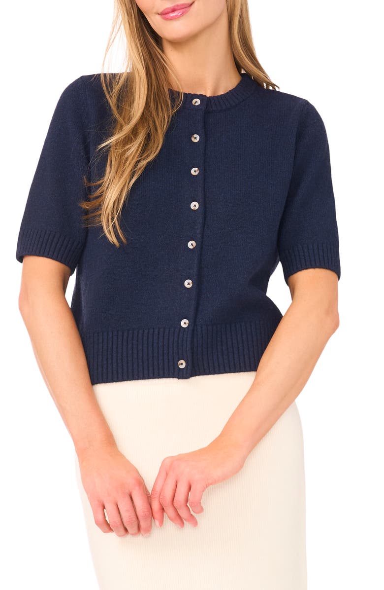 Ted Baker Short Sleeve Sweater, Main, color, Heather Navy