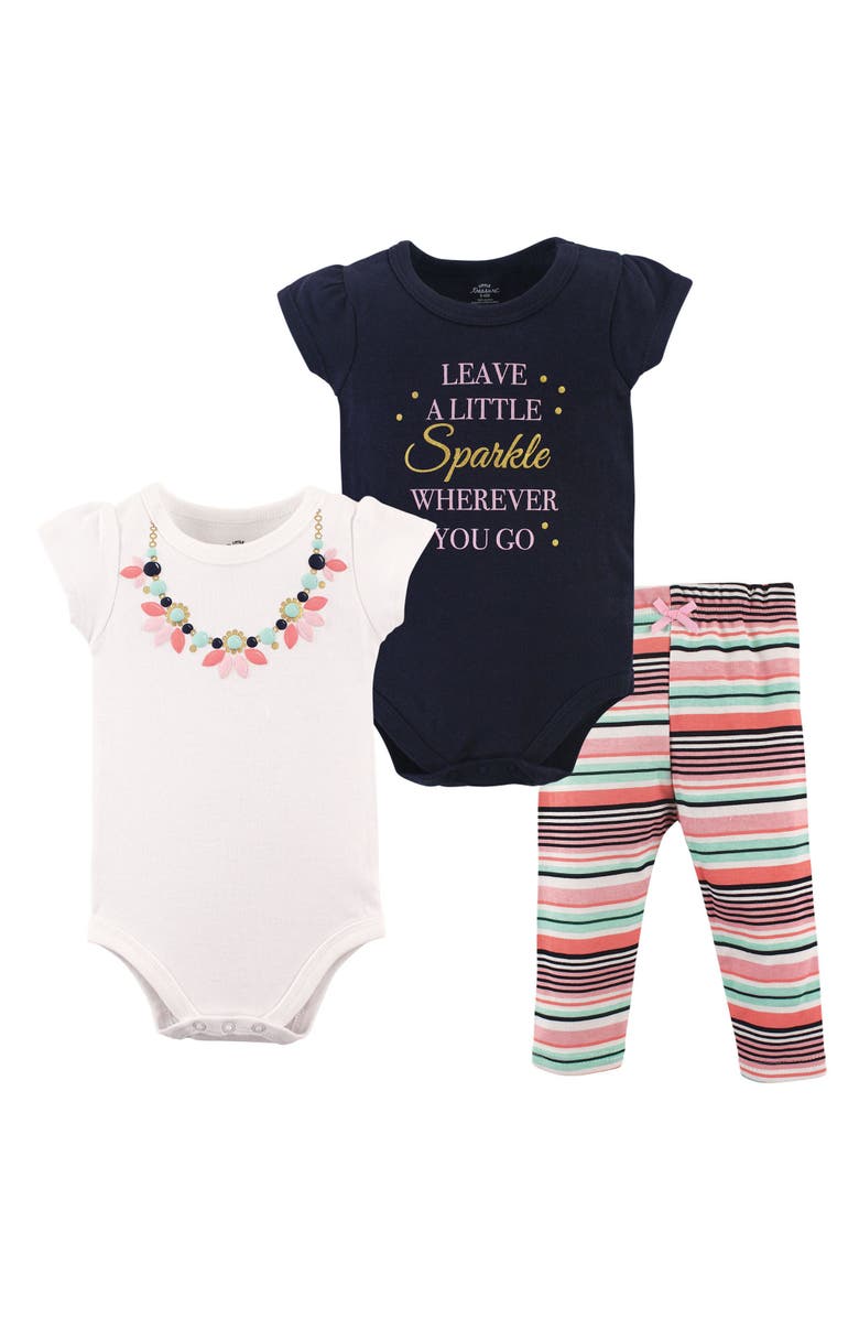 Little Treasure Soft Cotton Two-Piece Outfit Bodysuit & Pants, Main, color, Sparkle Necklace