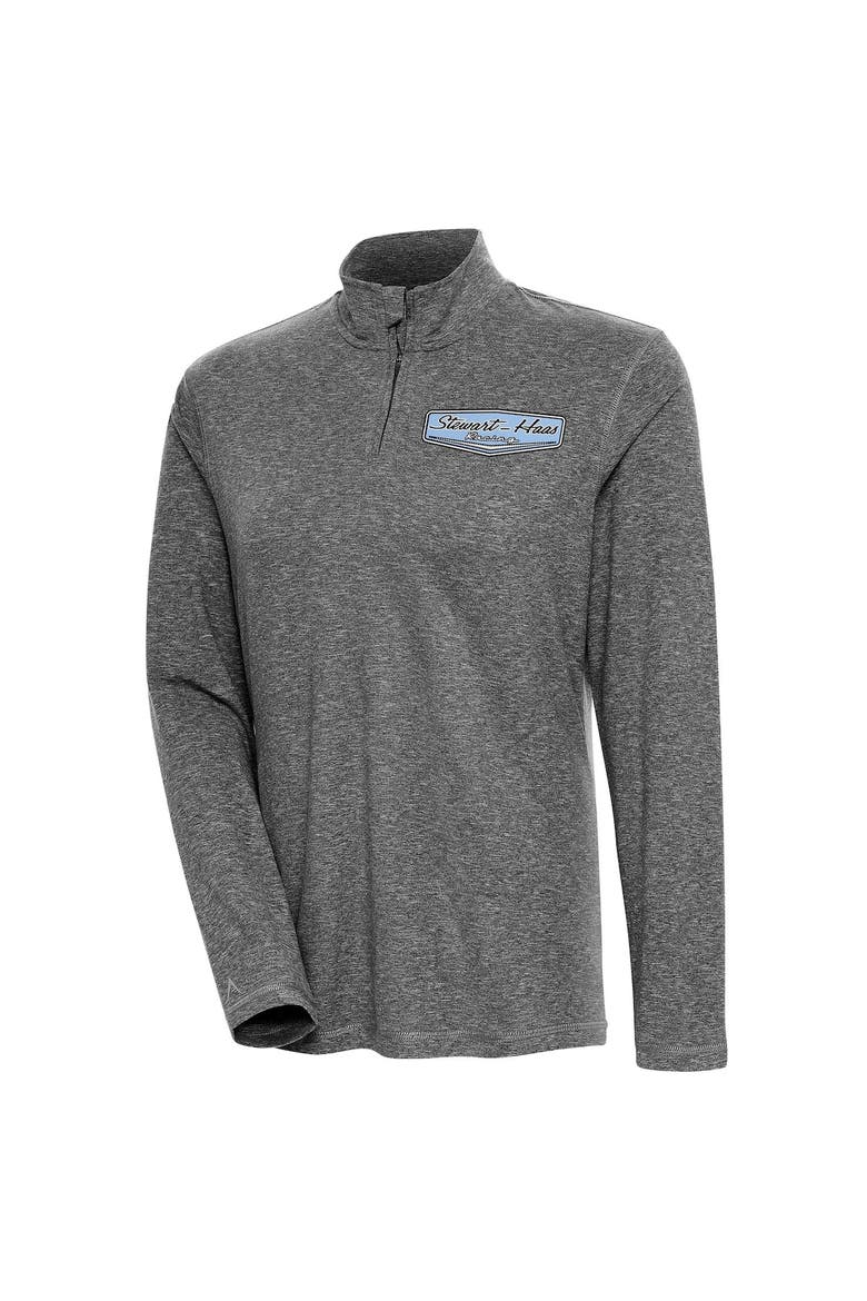 Women's Antigua  Heather Black Stewart-Haas Racing Confront Quarter-Zip Pullover Top, Main, color, Heather Black