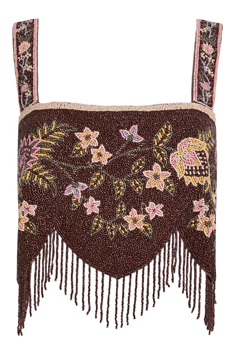 Aida Zafra Beaded Crop Swim Cover-Up Top, Alternate, color, BROWN MULTI
