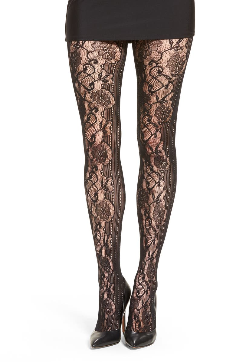 Commando 'Runway' Floral Net Tights, Alternate, color, 
